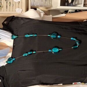Teal Blue Glass Beaded Necklace 40"